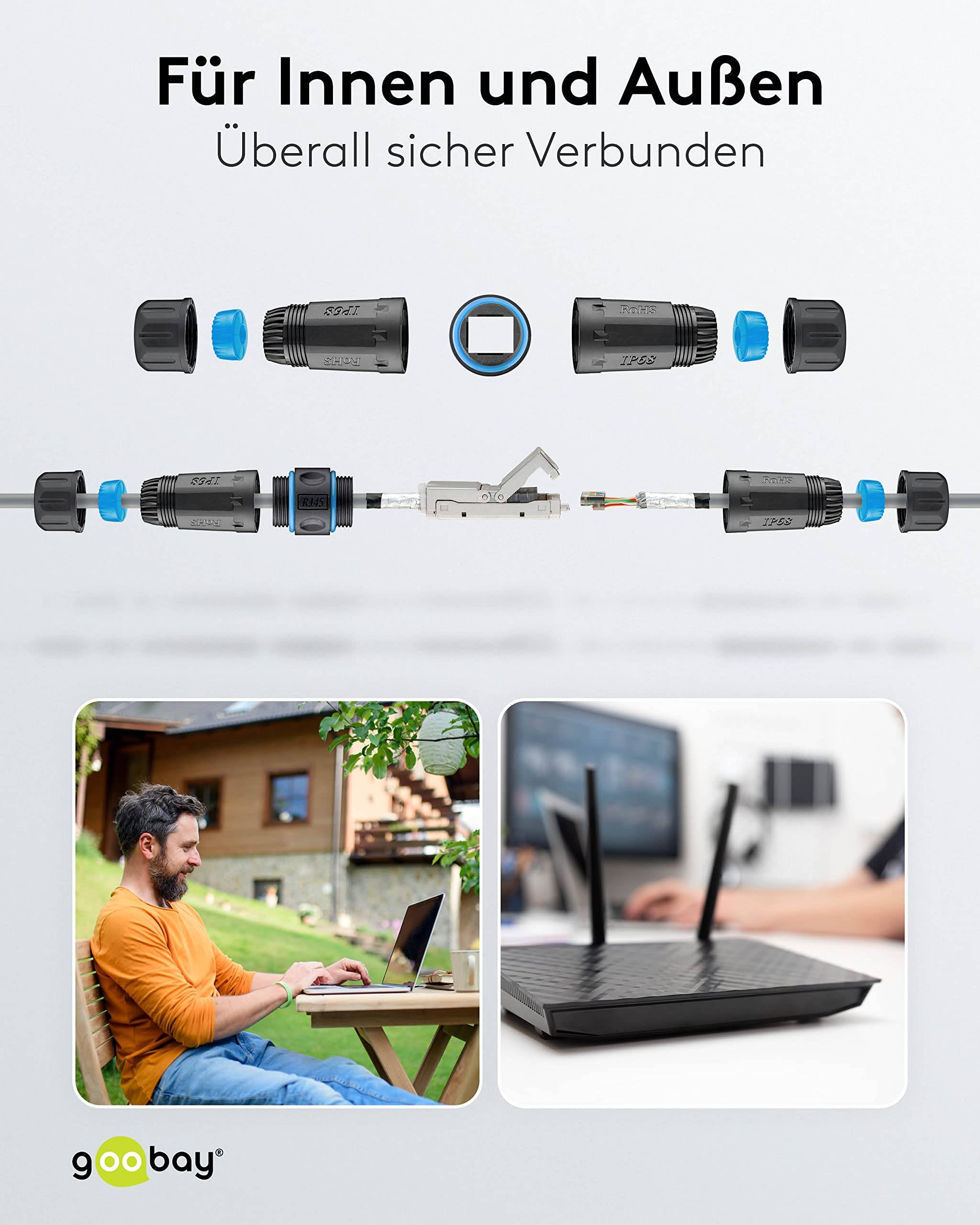 Goobay 44414 Outdoor CAT 6A STP / Kabelverbinder IP68 wasserdicht / LSA Netzwerkkabel Kupplung / 500 MHz LAN Verbinder-6