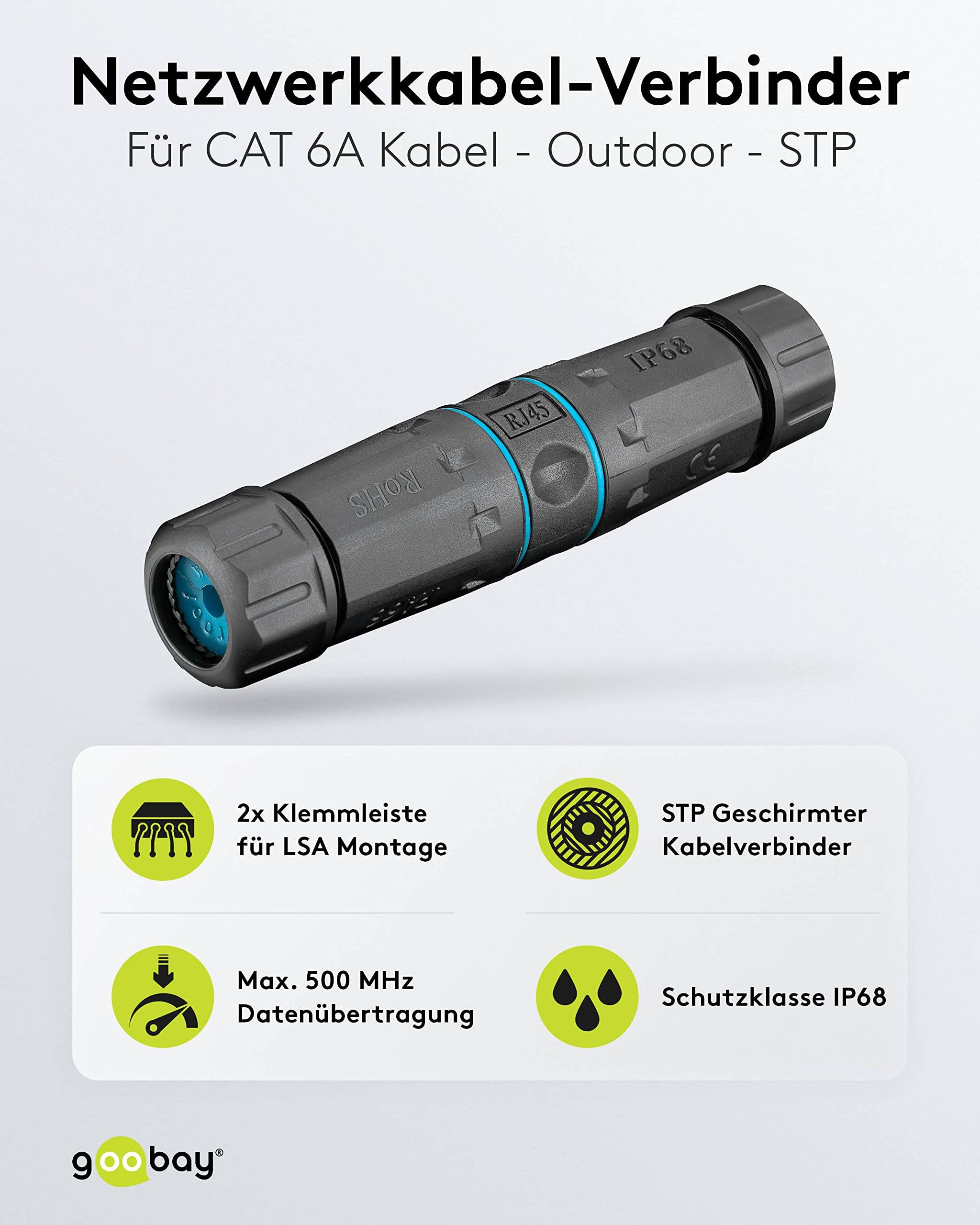 Goobay 44414 Outdoor CAT 6A STP / Kabelverbinder IP68 wasserdicht / LSA Netzwerkkabel Kupplung / 500 MHz LAN Verbinder-1