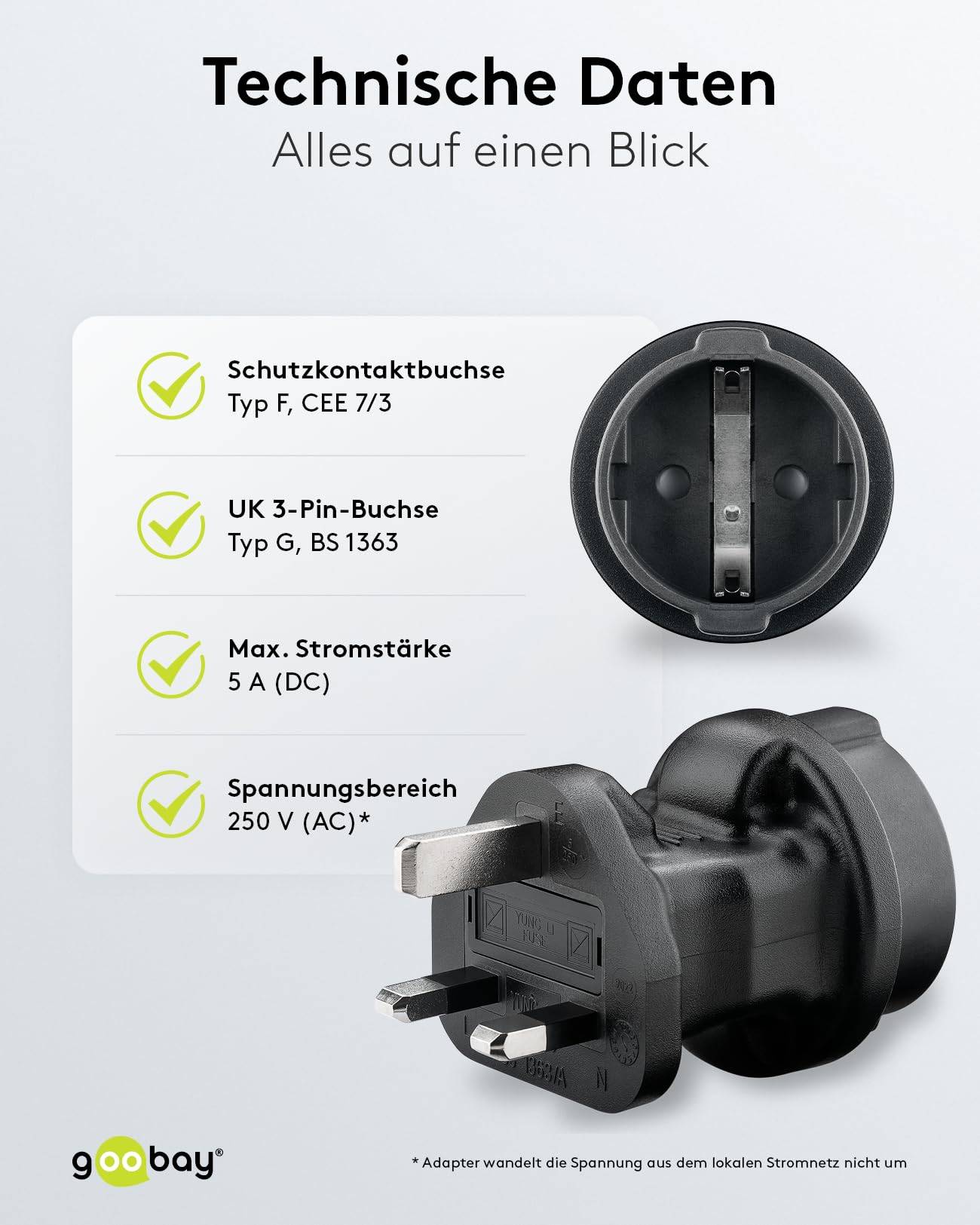 Goobay 95307 Reiseadapter England UK Reisestecker Steckdose Schutzkontaktbuchse auf UK Typ G Travel Adapter Netzadapter-3