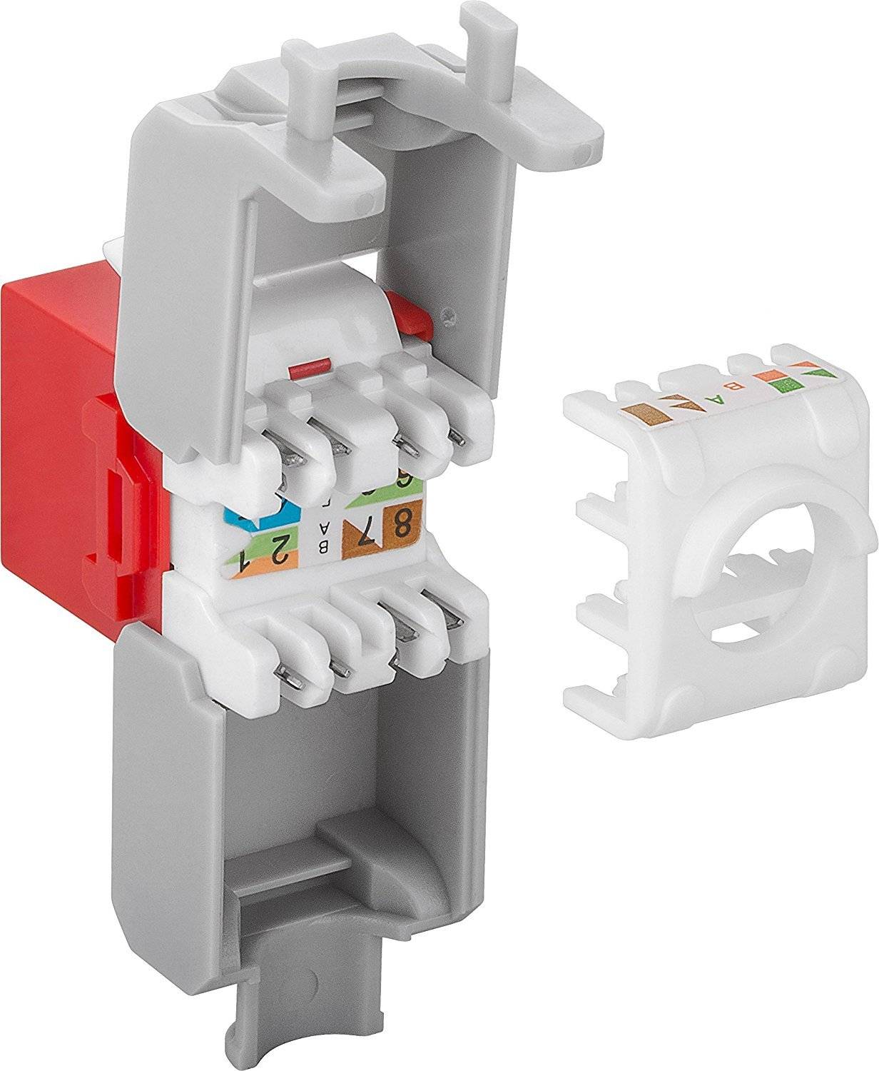 Goobay 90689 Keystone Modul RJ45 Buchse / CAT 6A Netzwerkstecker 500 MHz / UTP Ethernet Buchse 8P8C / LSA Montage / Rot-2