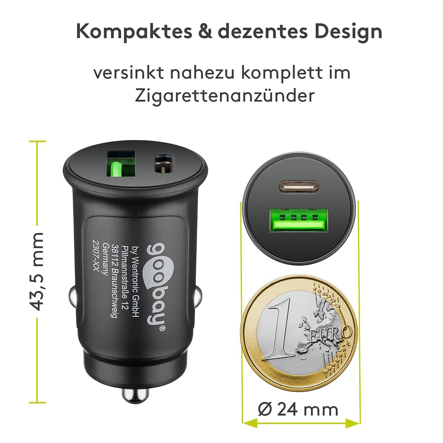 Goobay 55634 Dual USB Schnellladegerät PD Zigarettenanzünder / 30W Auto Ladegerät USB-A & USB-C Ladestecker / Schwarz-2