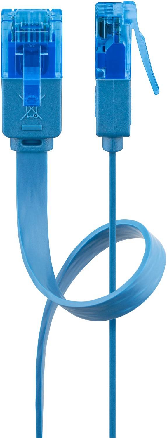 Goobay 96295 CAT 6A Flachkabel Netzwerkkabel RJ45 Stecker 500 MHz Kupfer Patchkabel Ethernet LAN Kabel U/UTP Blau 0,5m-0