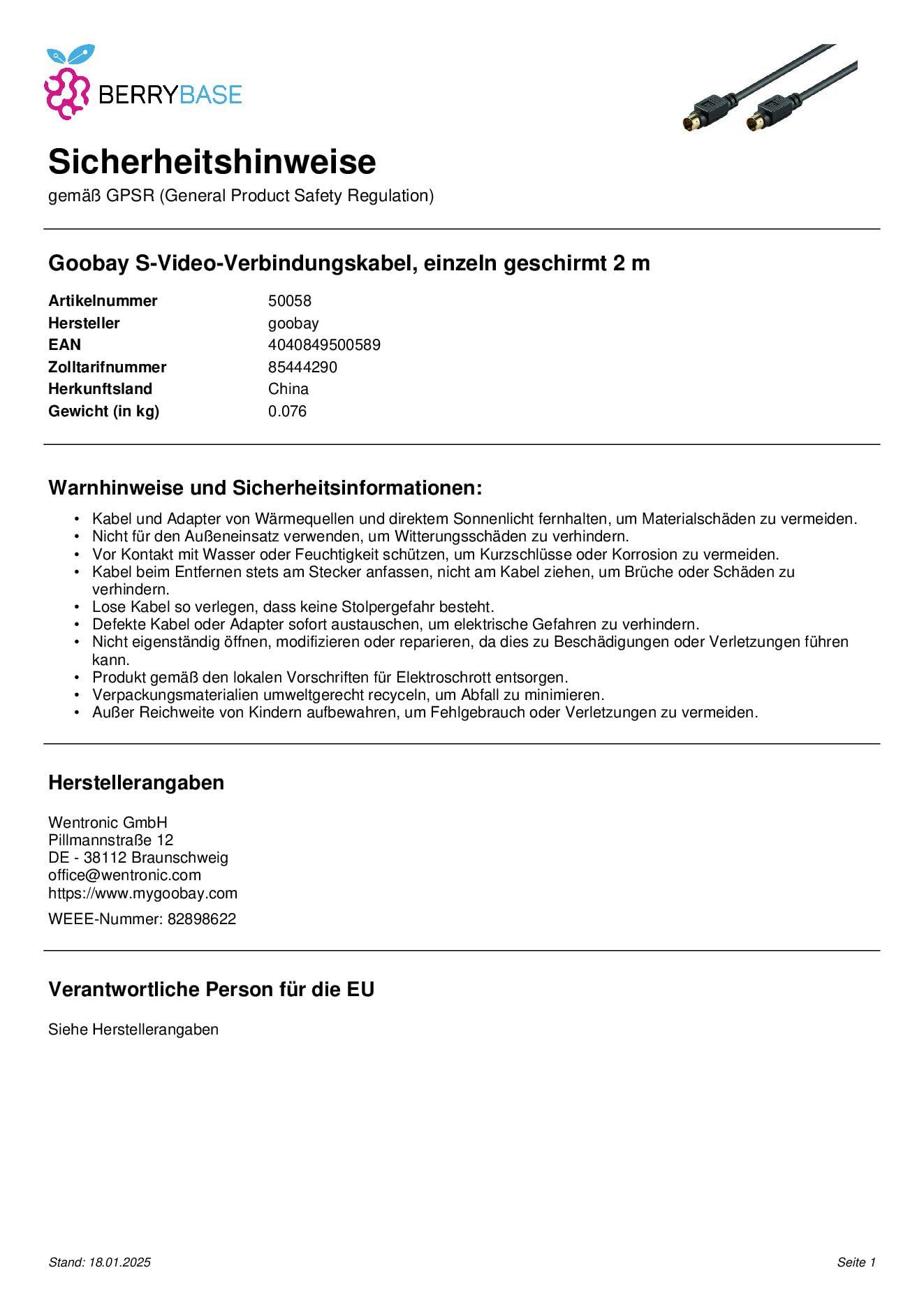 Goobay 50058 S Video Kabel vergoldete Mini DIN Stecker 4 polig S-Videokabel geschirmt VHS Kabel Videorecorder Schwarz 2m-2
