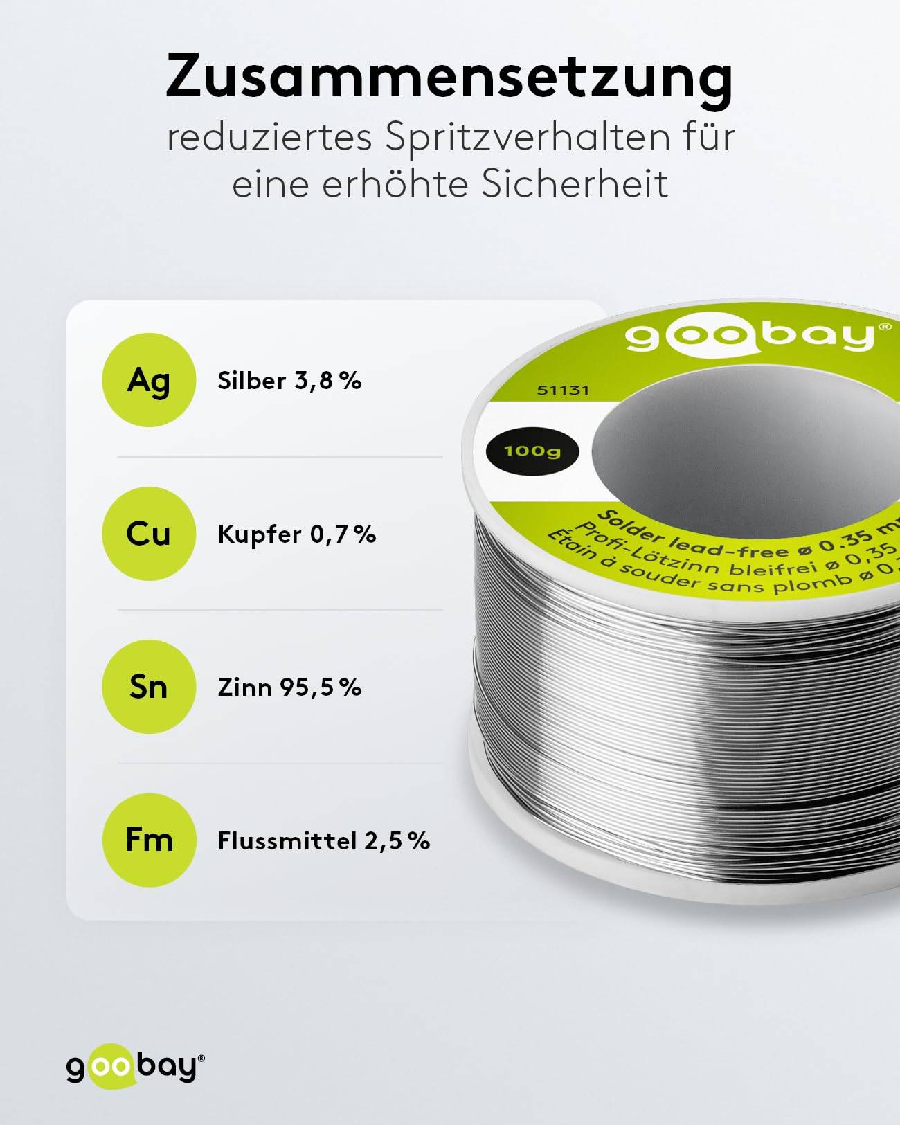 Goobay 51131 Lötzinn bleifrei ø 0,35 mm Lötdraht Flussmittel / 3,8 % Silber / 217 °C Schmelzpunkt bleifreies Löten 100g-2