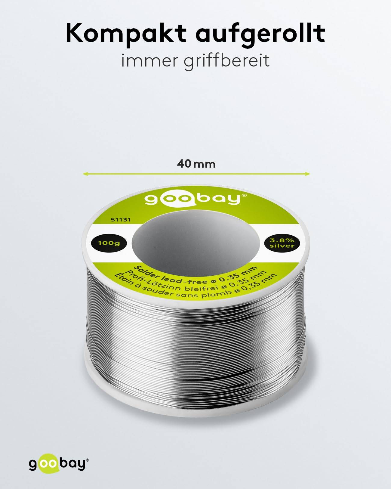 Goobay 51131 Lötzinn bleifrei ø 0,35 mm Lötdraht Flussmittel / 3,8 % Silber / 217 °C Schmelzpunkt bleifreies Löten 100g-3