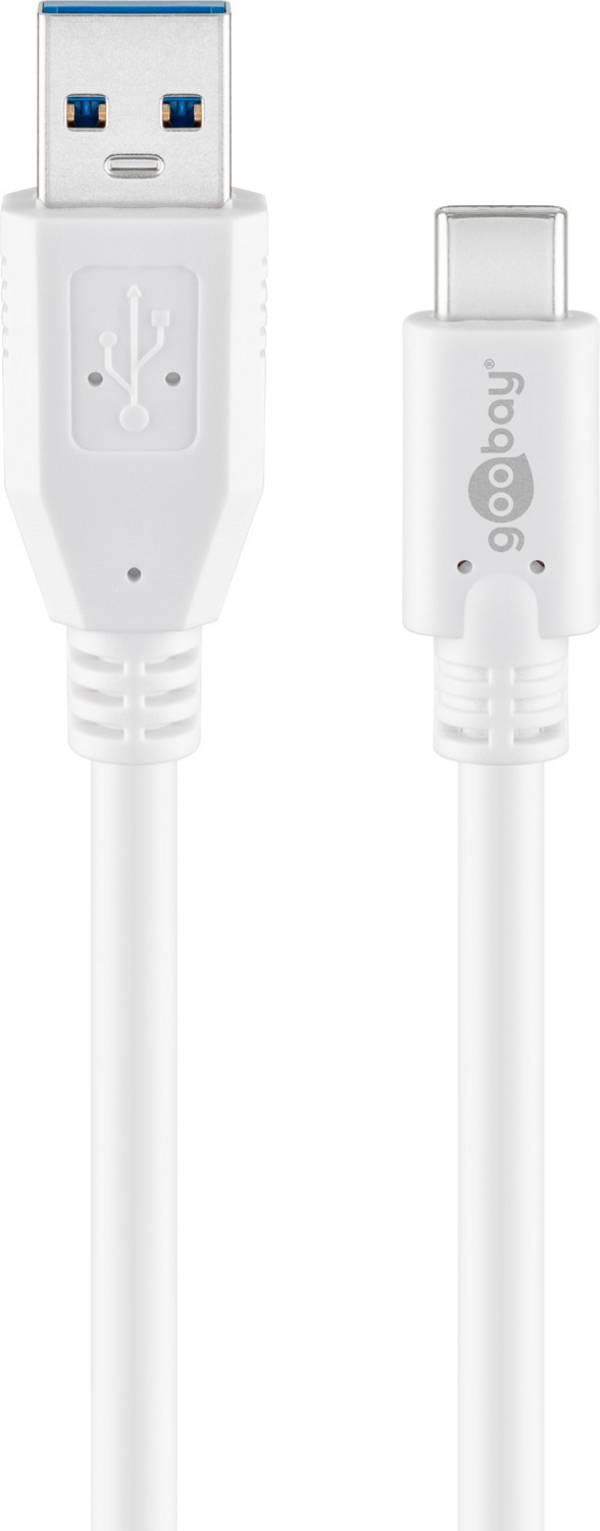 Goobay 67188 USB C auf USB A 3.0 Verlängerungskabel Handy Ladekabel Adapterkabel OTG Super Speed 5 Gbit/s Weiß 1m