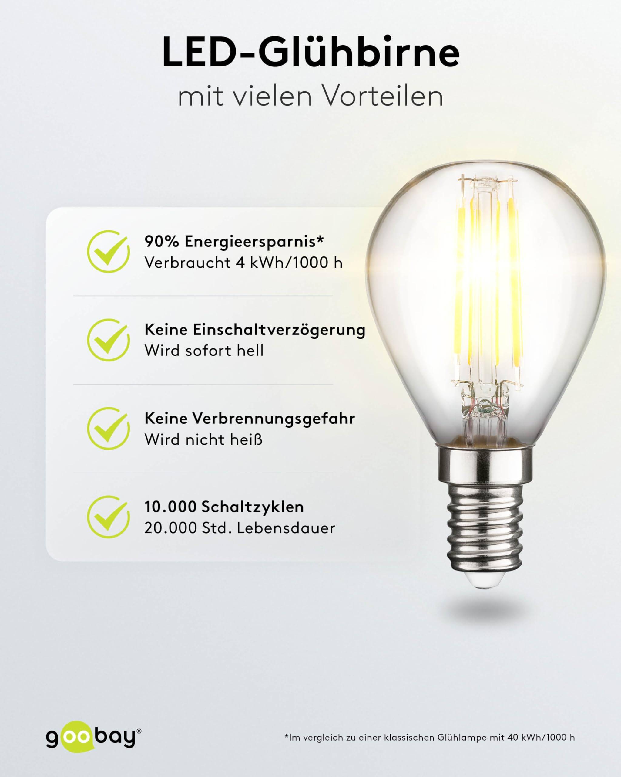Goobay 65394 LED Glühbirne E14 Mini Globe 4 Watt / LED Birne warmweiß 2700 K / Sockel E14 / LED Glühlampe Filament-5