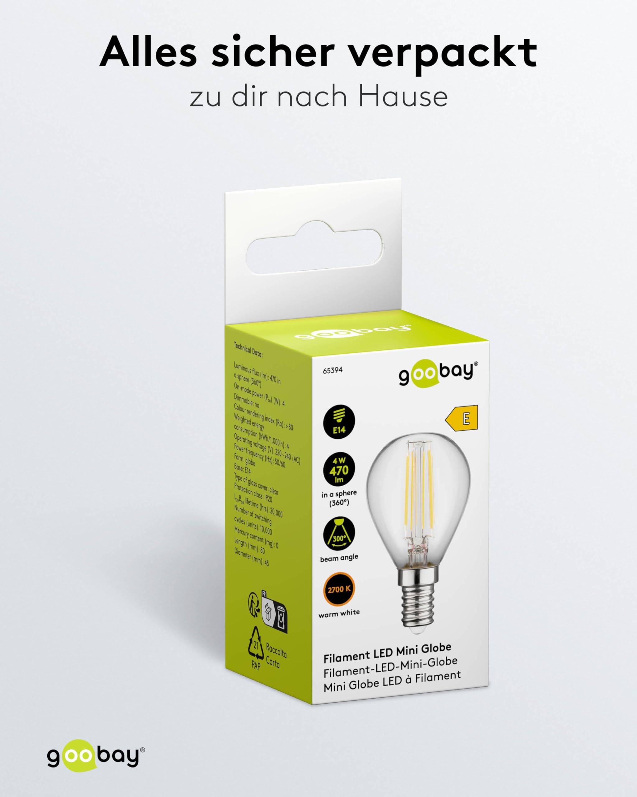 Goobay 65394 LED Glühbirne E14 Mini Globe 4 Watt / LED Birne warmweiß 2700 K / Sockel E14 / LED Glühlampe Filament-6