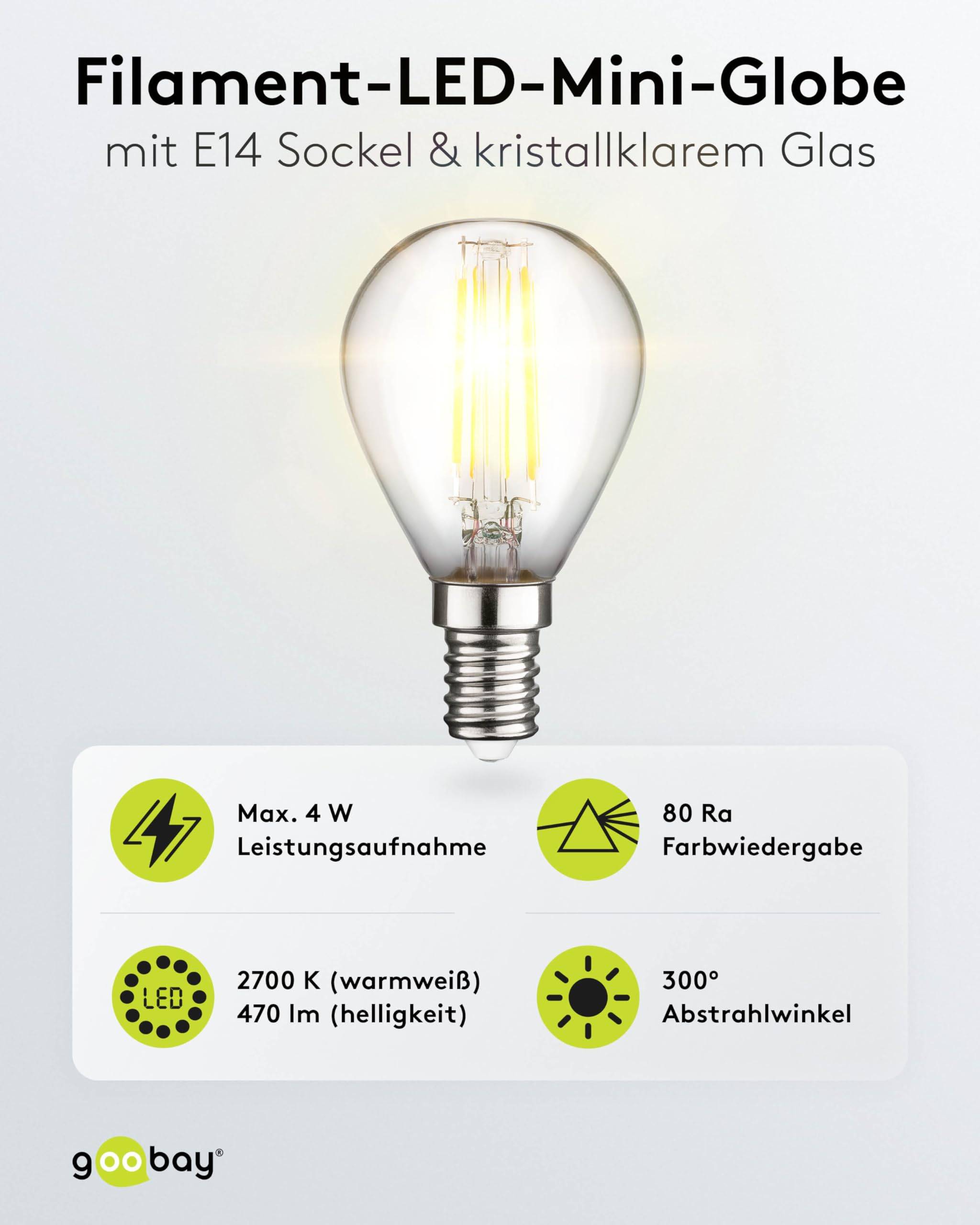 Goobay 65394 LED Glühbirne E14 Mini Globe 4 Watt / LED Birne warmweiß 2700 K / Sockel E14 / LED Glühlampe Filament-1