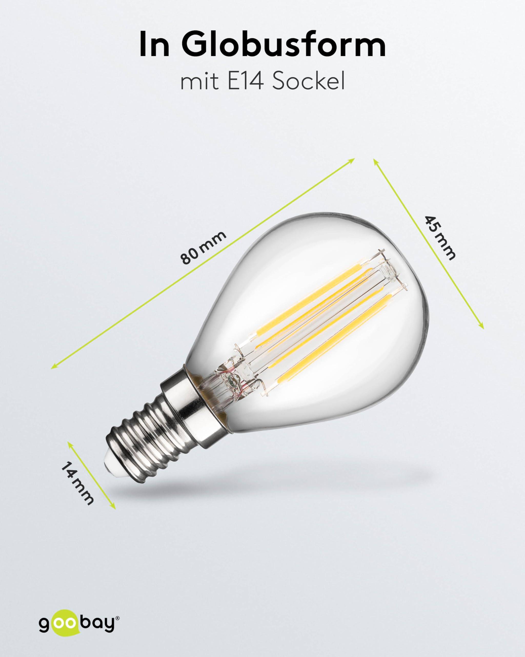 Goobay 65394 LED Glühbirne E14 Mini Globe 4 Watt / LED Birne warmweiß 2700 K / Sockel E14 / LED Glühlampe Filament-2