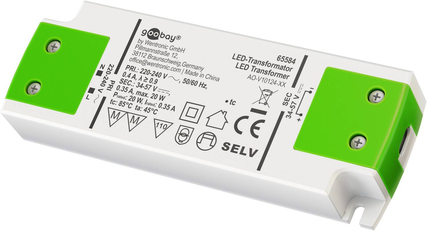 Goobay 65584 LED Trafo Konstantstrom 350 mA 20W Gesamtlast / LED Treiber 57V Beleuchtung / LED Driver / Transformator-0