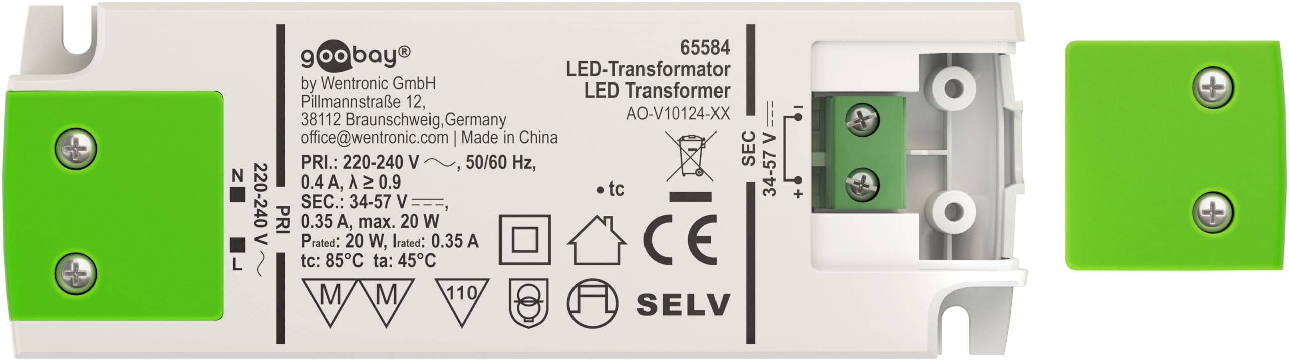 Goobay 65584 LED Trafo Konstantstrom 350 mA 20W Gesamtlast / LED Treiber 57V Beleuchtung / LED Driver / Transformator-3