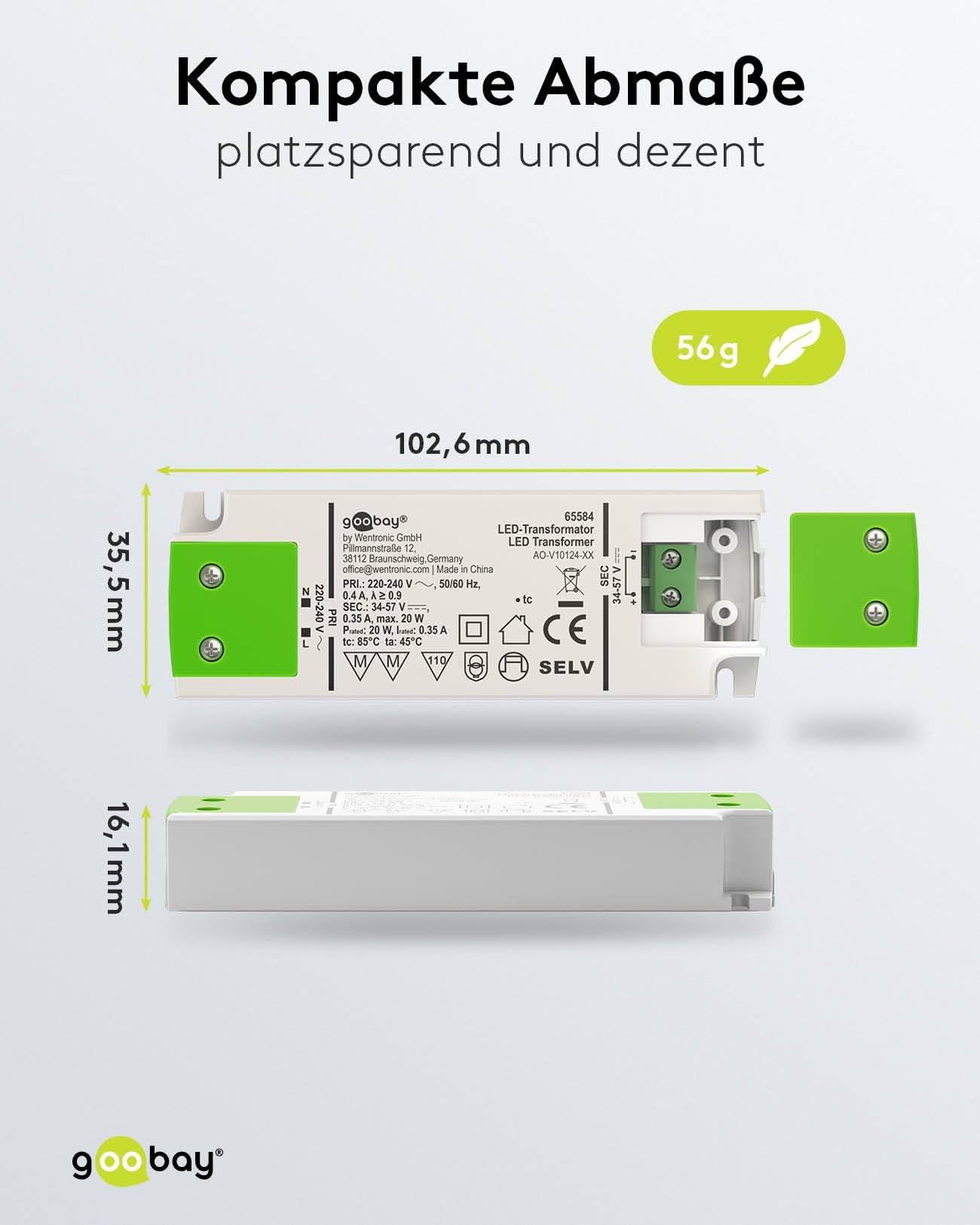Goobay 65584 LED Trafo Konstantstrom 350 mA 20W Gesamtlast / LED Treiber 57V Beleuchtung / LED Driver / Transformator-4