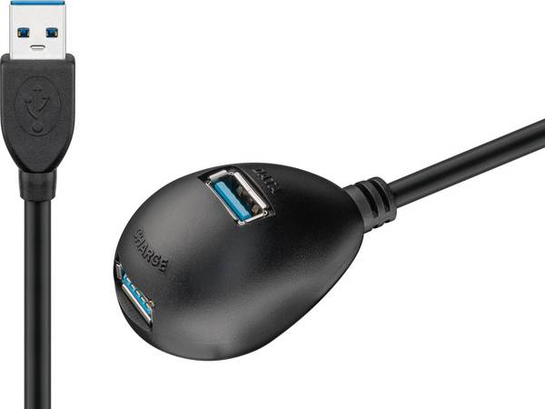 Goobay 95918 USB Verlängerung inkl. Standfuß / USB 3.0 Typ A Verlängerungskabel / 5 Gbits USB Kabel / Schwarz / 1,5m