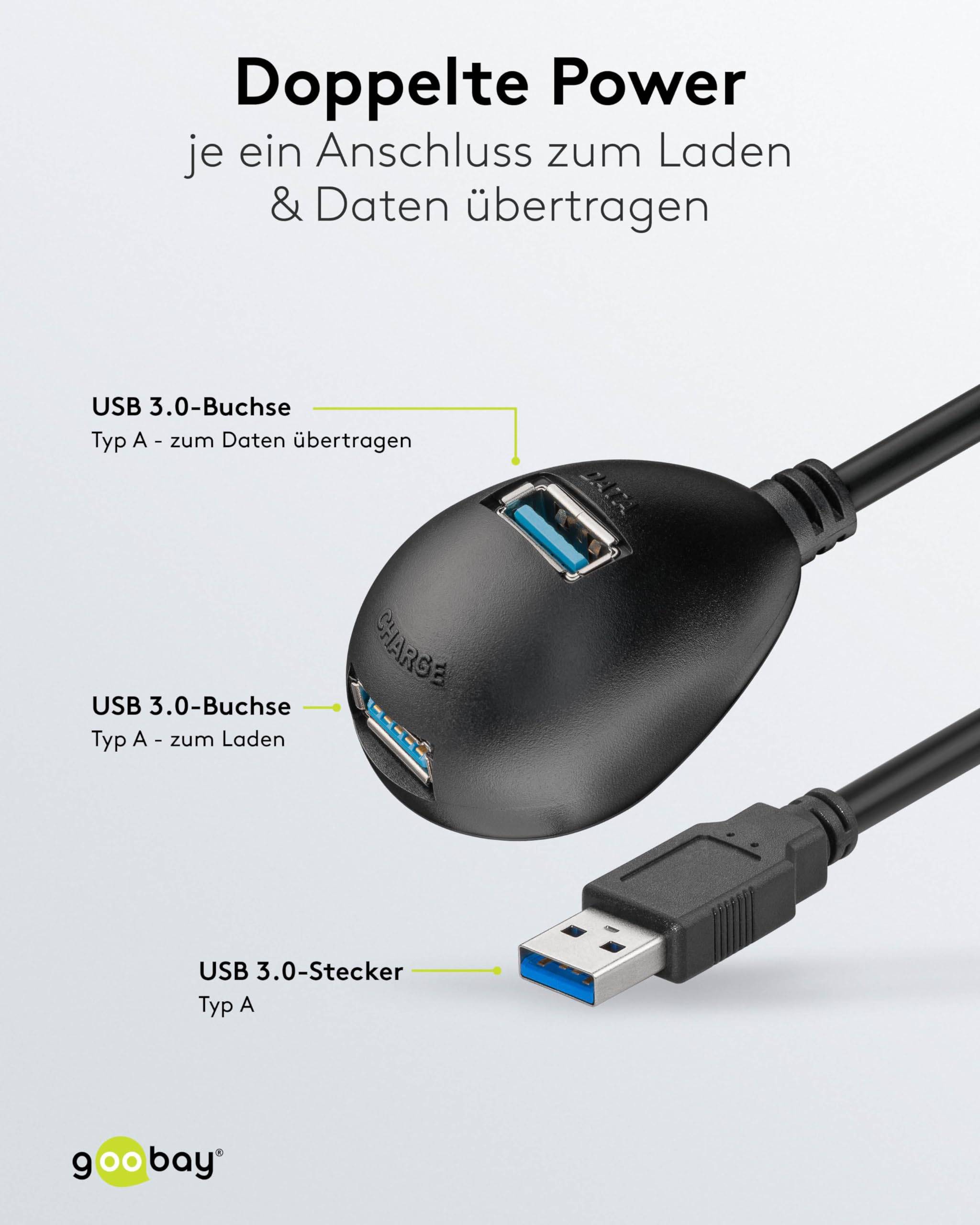 Goobay 95918 USB Verlängerung inkl. Standfuß / USB 3.0 Typ A Verlängerungskabel / 5 Gbits USB Kabel / Schwarz / 1,5m-2