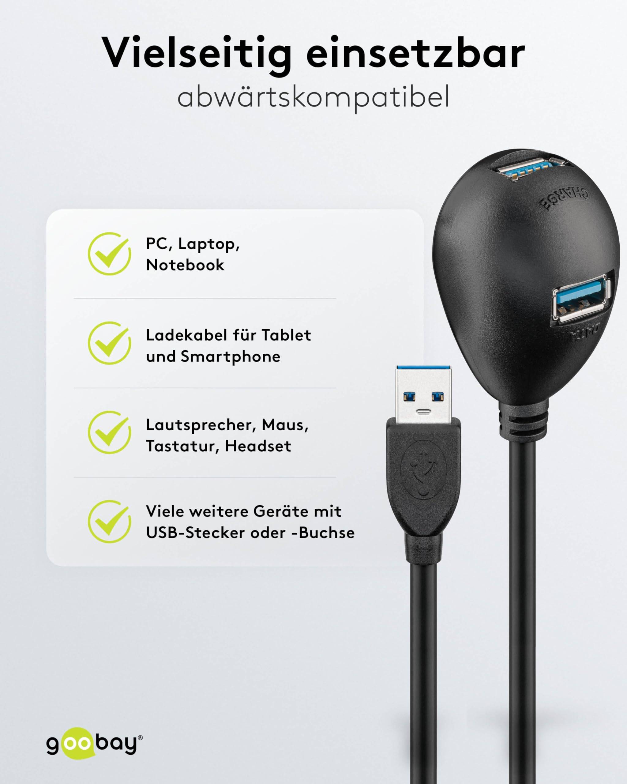 Goobay 95918 USB Verlängerung inkl. Standfuß / USB 3.0 Typ A Verlängerungskabel / 5 Gbits USB Kabel / Schwarz / 1,5m-3