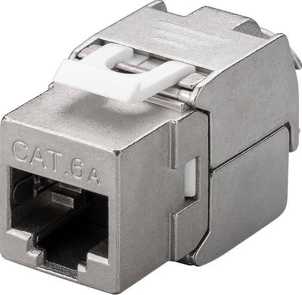 Goobay 90864 Keystone Modul RJ45 Buchse / CAT 6A Netzwerkstecker 500 MHz / STP Ethernet Buchse 8P8C / LSA Montage / Zink