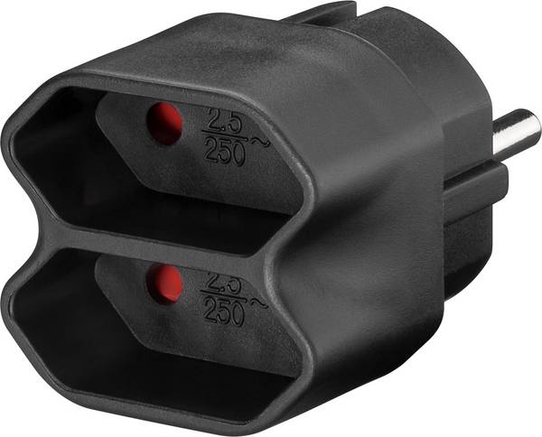 Goobay 51002 2er Steckdosenadapter Euro-Buchse / 2-fach Steckdose / Mehrfachstecker ohne Kabel / Doppelstecker / Schwarz