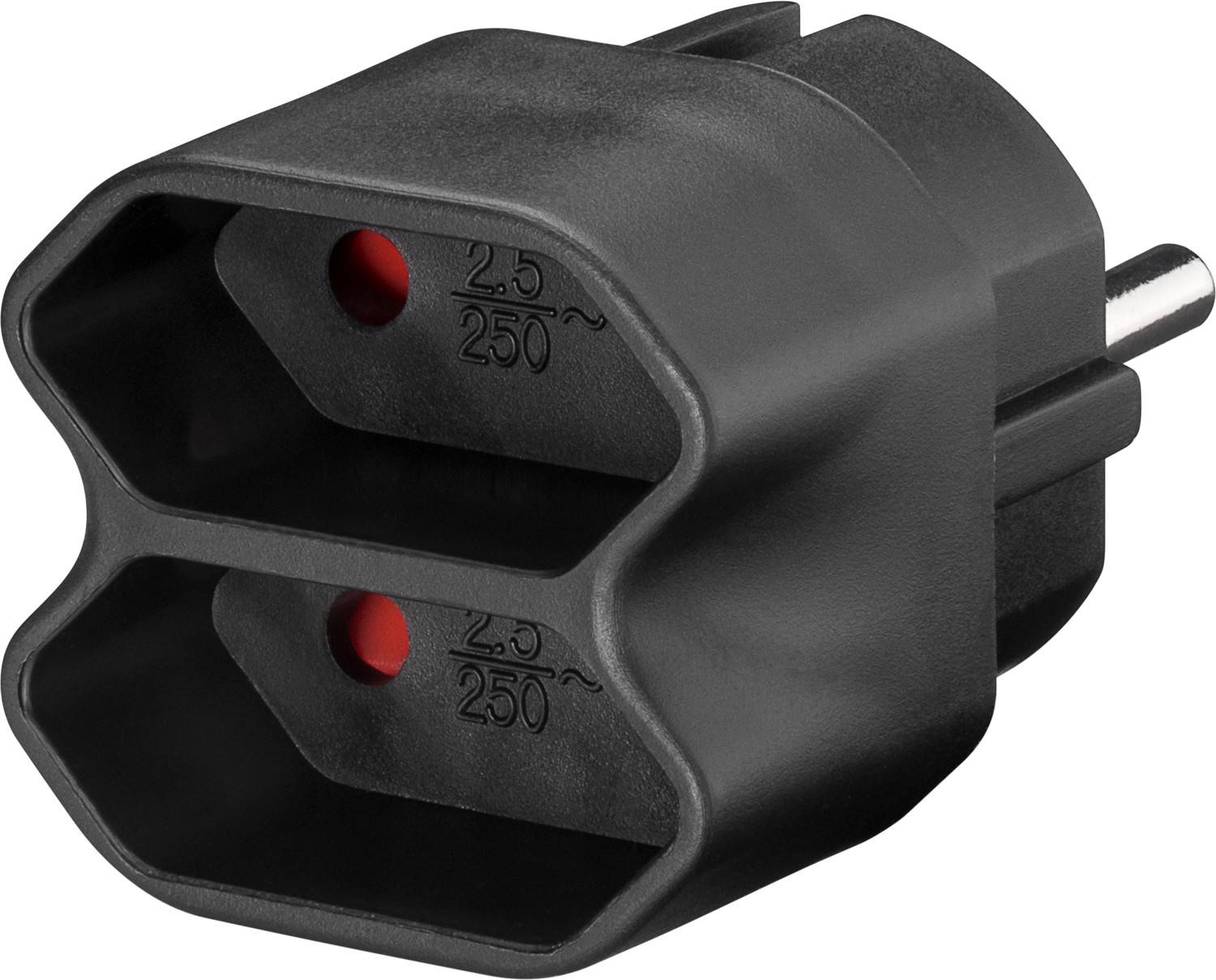 Goobay 51002 2er Steckdosenadapter Euro-Buchse / 2-fach Steckdose / Mehrfachstecker ohne Kabel / Doppelstecker / Schwarz-0