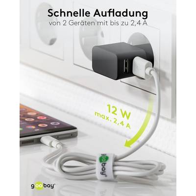 Goobay 44951 Dual USB-A Netzteil 12W / Universal Ladegerät Apple Samsung / USB A Adapter / 2 Port Ladestecker / Schwarz-5