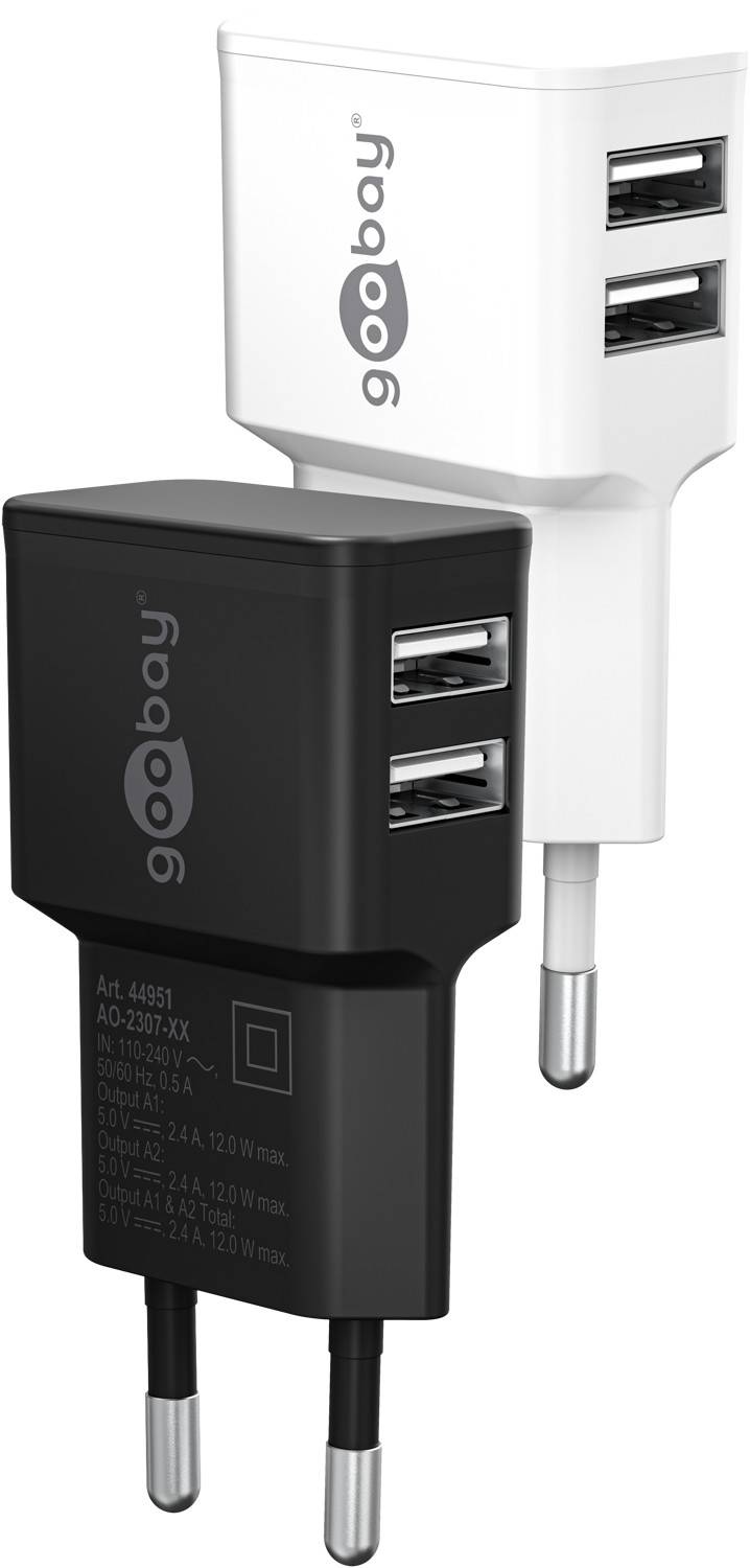 Goobay 44951 Dual USB-A Netzteil 12W / Universal Ladegerät Apple Samsung / USB A Adapter / 2 Port Ladestecker / Schwarz-0