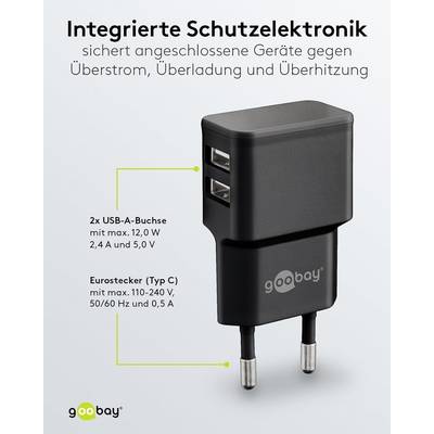 Goobay 44951 Dual USB-A Netzteil 12W / Universal Ladegerät Apple Samsung / USB A Adapter / 2 Port Ladestecker / Schwarz-3
