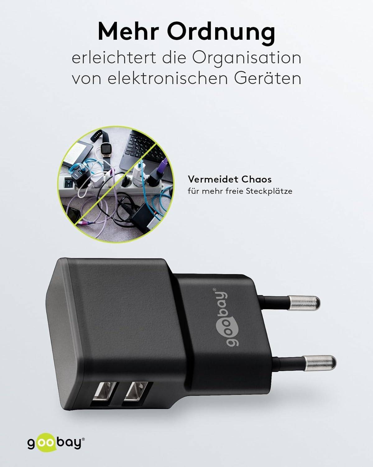 Goobay 44951 Dual USB-A Netzteil 12W / Universal Ladegerät Apple Samsung / USB A Adapter / 2 Port Ladestecker / Schwarz-4