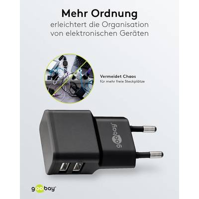 Goobay 44951 Dual USB-A Netzteil 12W / Universal Ladegerät Apple Samsung / USB A Adapter / 2 Port Ladestecker / Schwarz-4