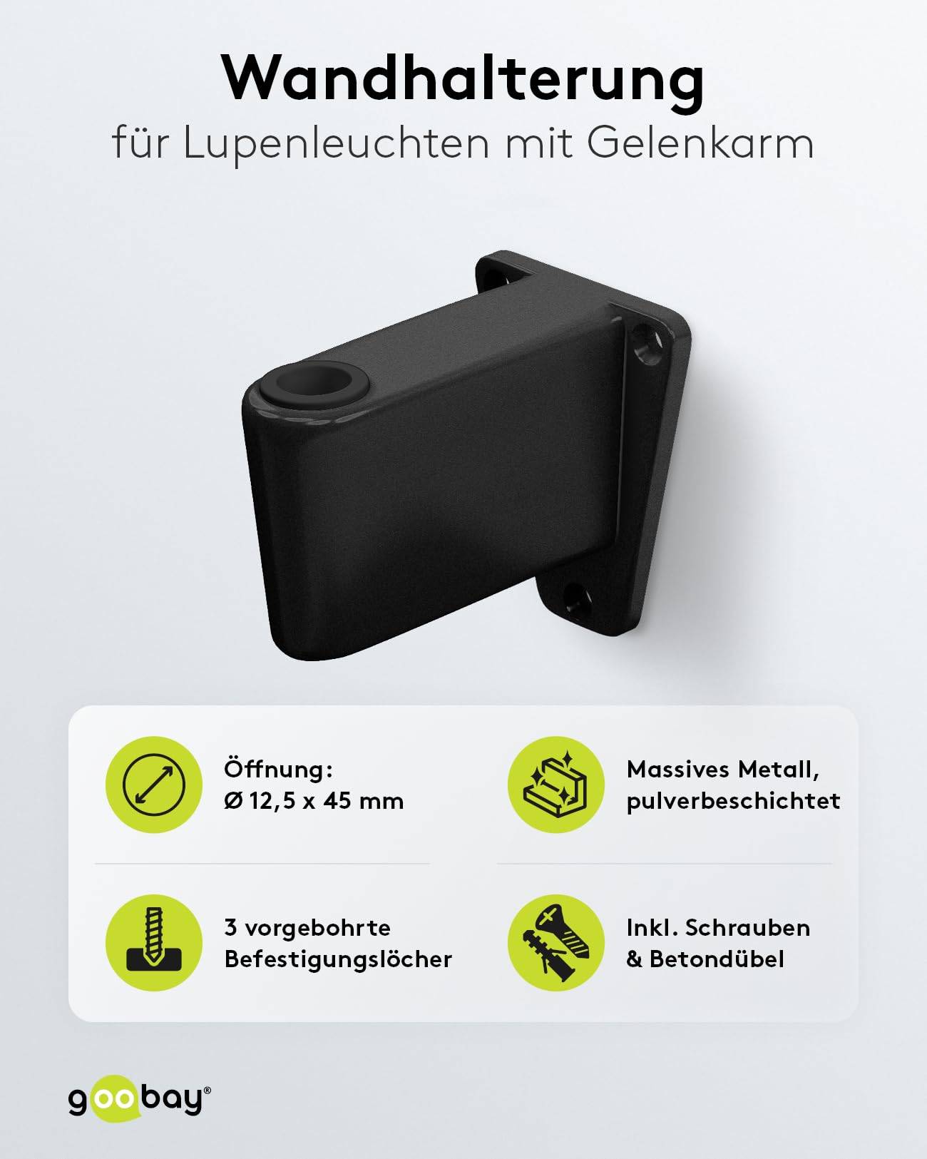 Goobay 64991 Wandhalterung für LED Lupenleuchte mit Gelenkarm zur Wandmontage von Lupenlampen Lupe Befestigung Schwarz-1