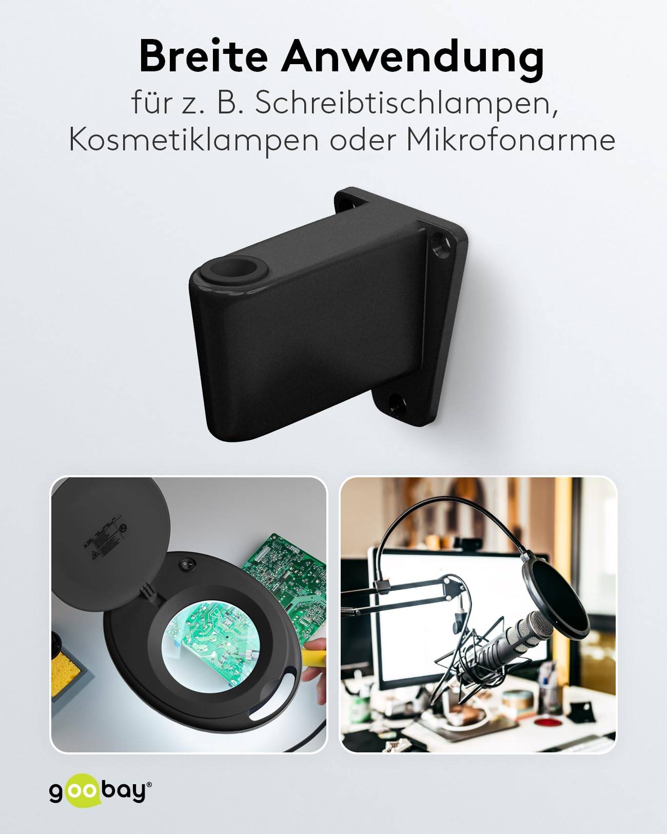 Goobay 64991 Wandhalterung für LED Lupenleuchte mit Gelenkarm zur Wandmontage von Lupenlampen Lupe Befestigung Schwarz-3