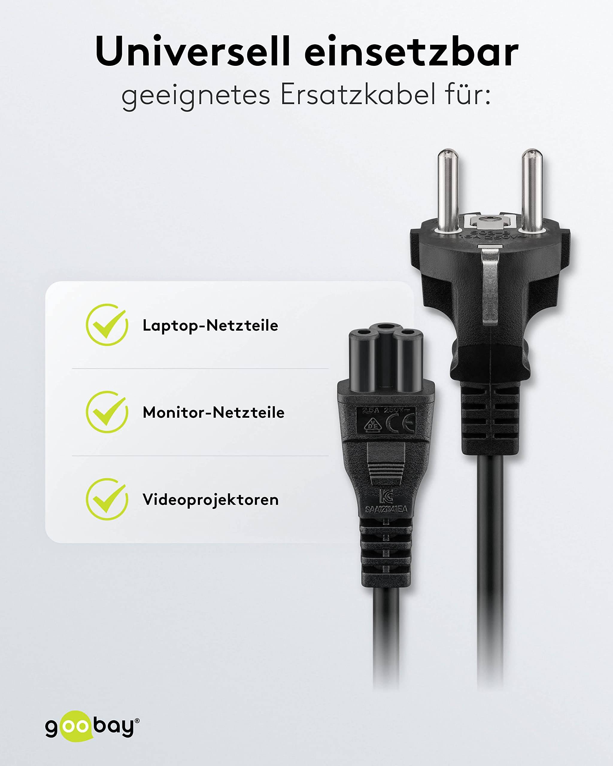 Goobay 93586 Netzkabel mit Schutzkontaktstecker & C5 Kupplung / Universal Stromkabel Kleeblattstecker / Schwarz / 1,80m-2
