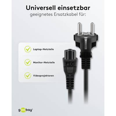 Goobay 93586 Netzkabel mit Schutzkontaktstecker & C5 Kupplung / Universal Stromkabel Kleeblattstecker / Schwarz / 1,80m-2