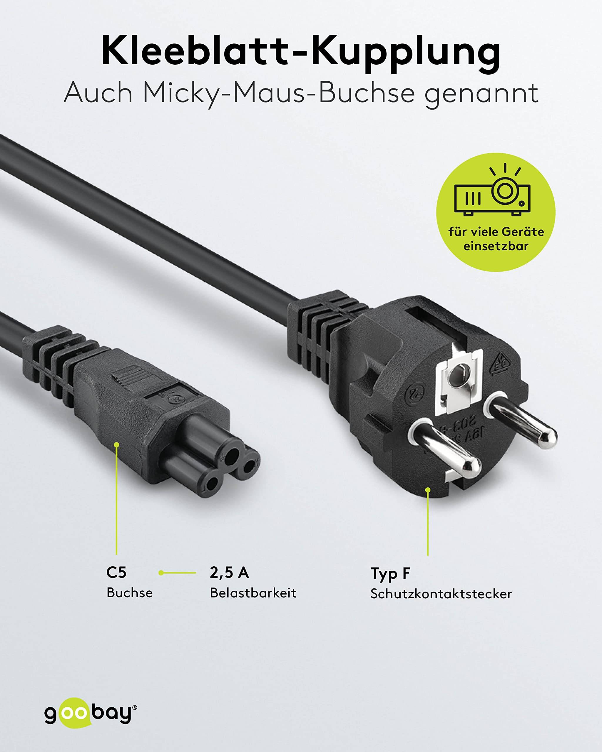 Goobay 93586 Netzkabel mit Schutzkontaktstecker & C5 Kupplung / Universal Stromkabel Kleeblattstecker / Schwarz / 1,80m-3
