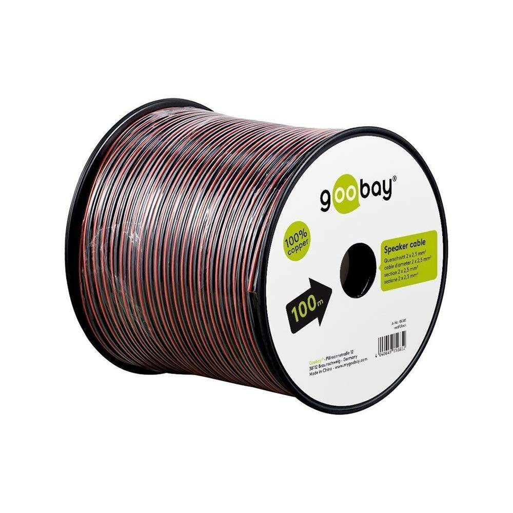 Goobay 15085 Lautsprecherkabel 2x 2,5mm² Kupferlitze / Audiokabel Boxenkabel Kupferkabel Meterware / Rot Schwarz / 100m-1
