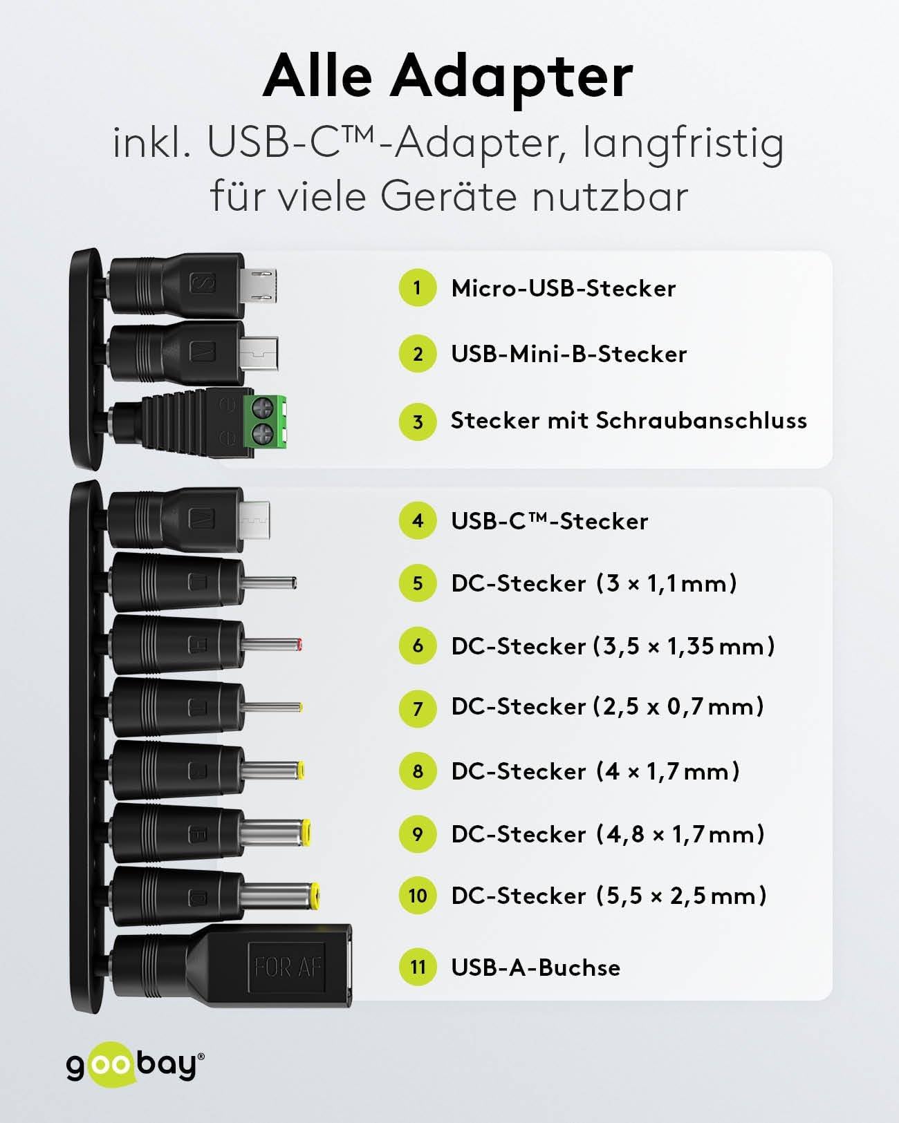 Goobay 64570 Universal Netzteil 3-12V Ladegerät 11 Adapter USB & DC Steckernetzteil max. 27W / 2,25A Netzadapter Schwarz-4