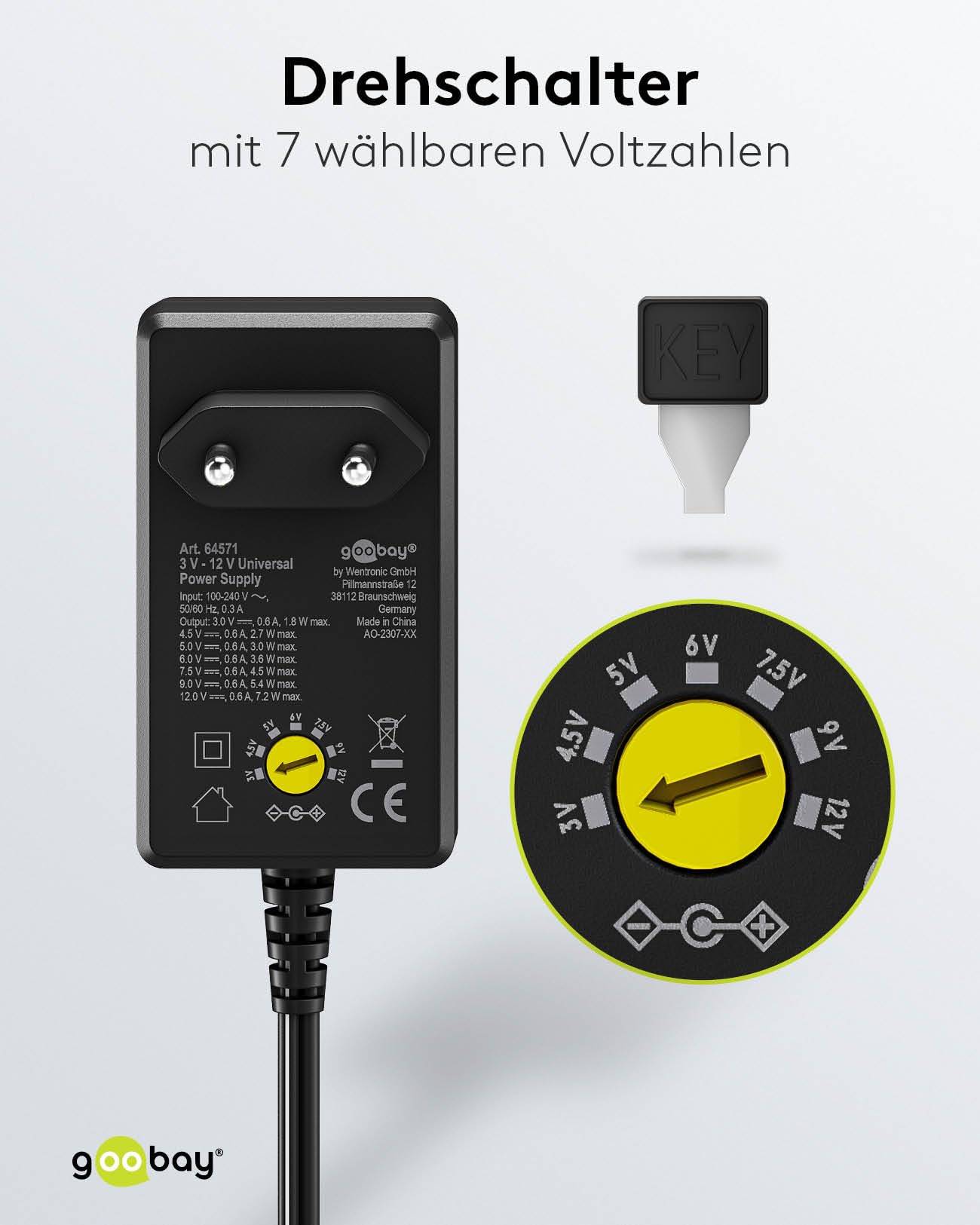 Goobay 64571 Universal Netzteil 3-12V Ladegerät 11 Adapter USB & DC Steckernetzteil max. 7,2W / 0,6A Netzadapter Schwarz-4