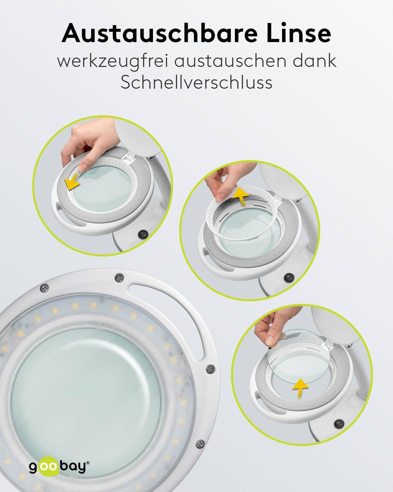 Goobay 60363 LED Lupenleuchte mit Standfuß Ø 100mm Echtglas Linse 3 Dioptrien Lupe mit Licht dimmbar Lupenlampe Weiß-6