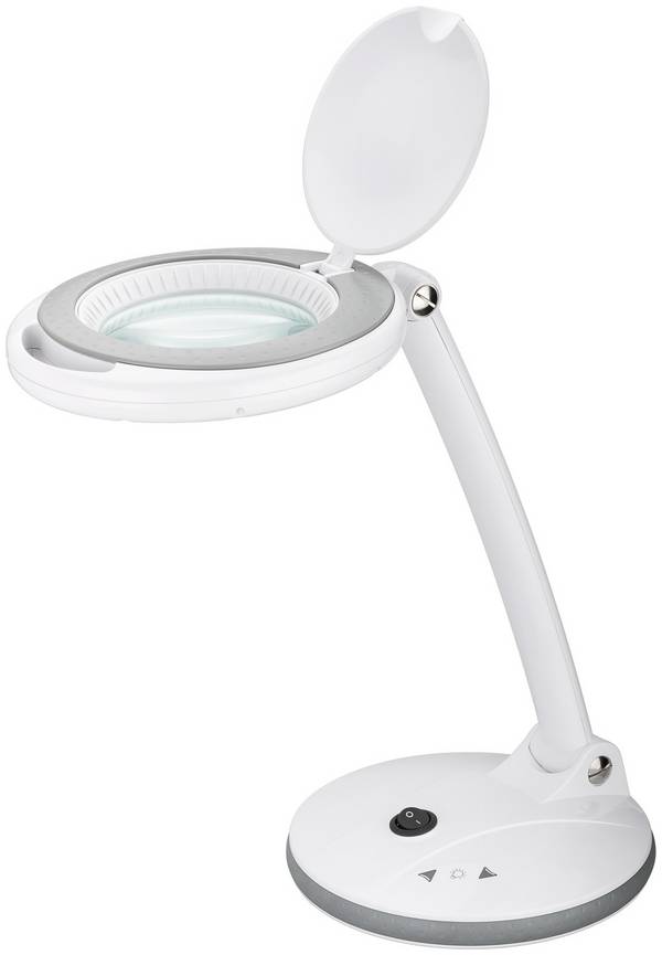 Goobay 60363 LED Lupenleuchte mit Standfuß Ø 100mm Echtglas Linse 3 Dioptrien Lupe mit Licht dimmbar Lupenlampe Weiß