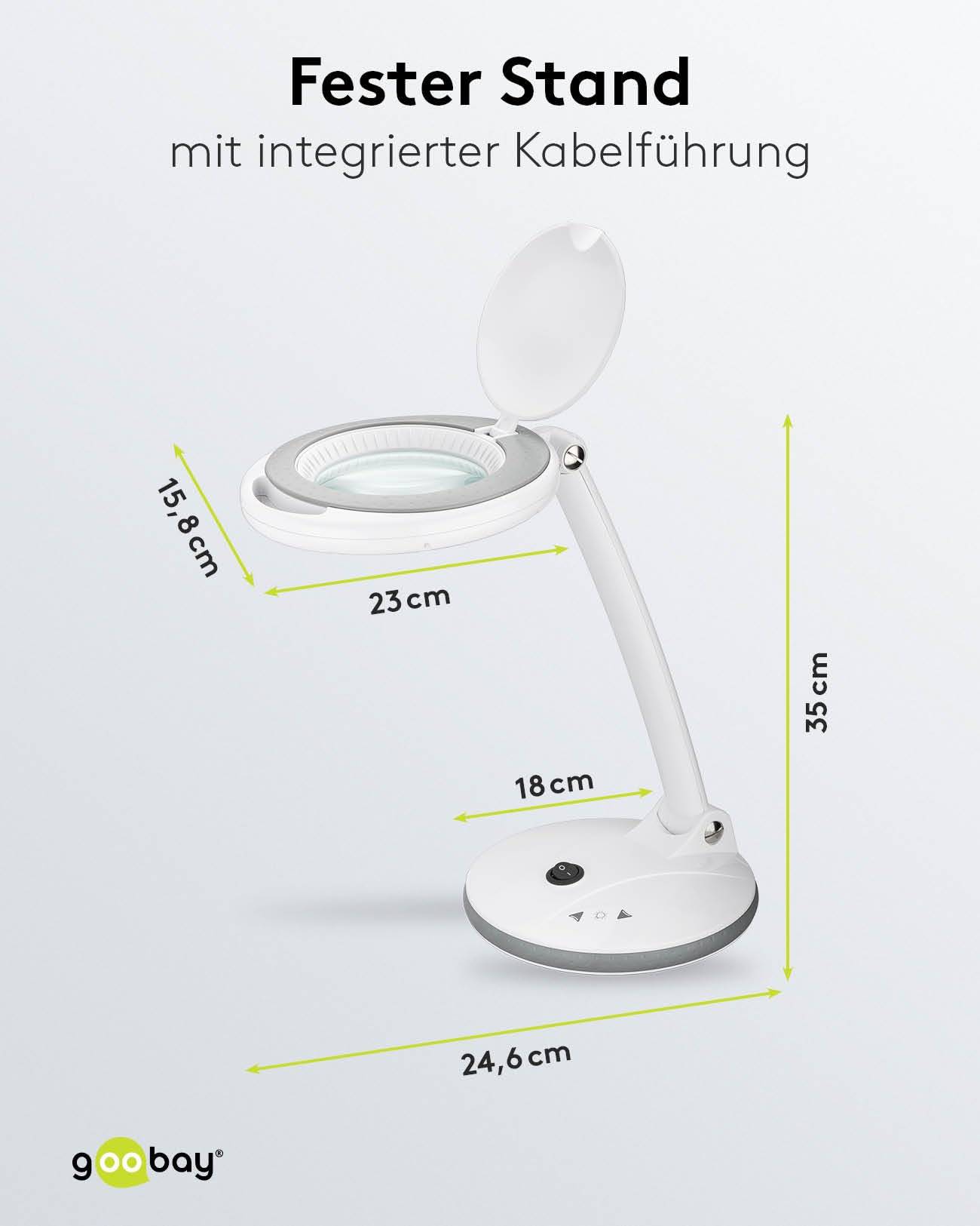 Goobay 60363 LED Lupenleuchte mit Standfuß Ø 100mm Echtglas Linse 3 Dioptrien Lupe mit Licht dimmbar Lupenlampe Weiß-2