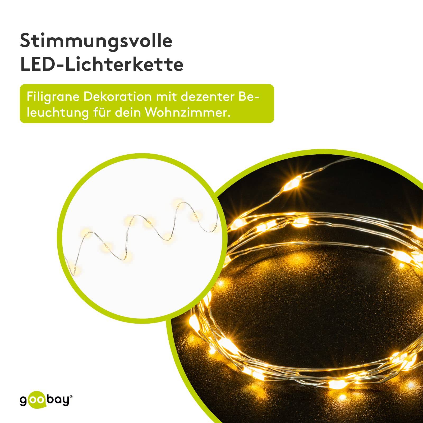 Goobay 66736 LED Micro-Lichterkette mit 20 warmweißen LEDs Timer 5 lm Mini Lichterkette, Drahtlichterkette mit Batterie-2
