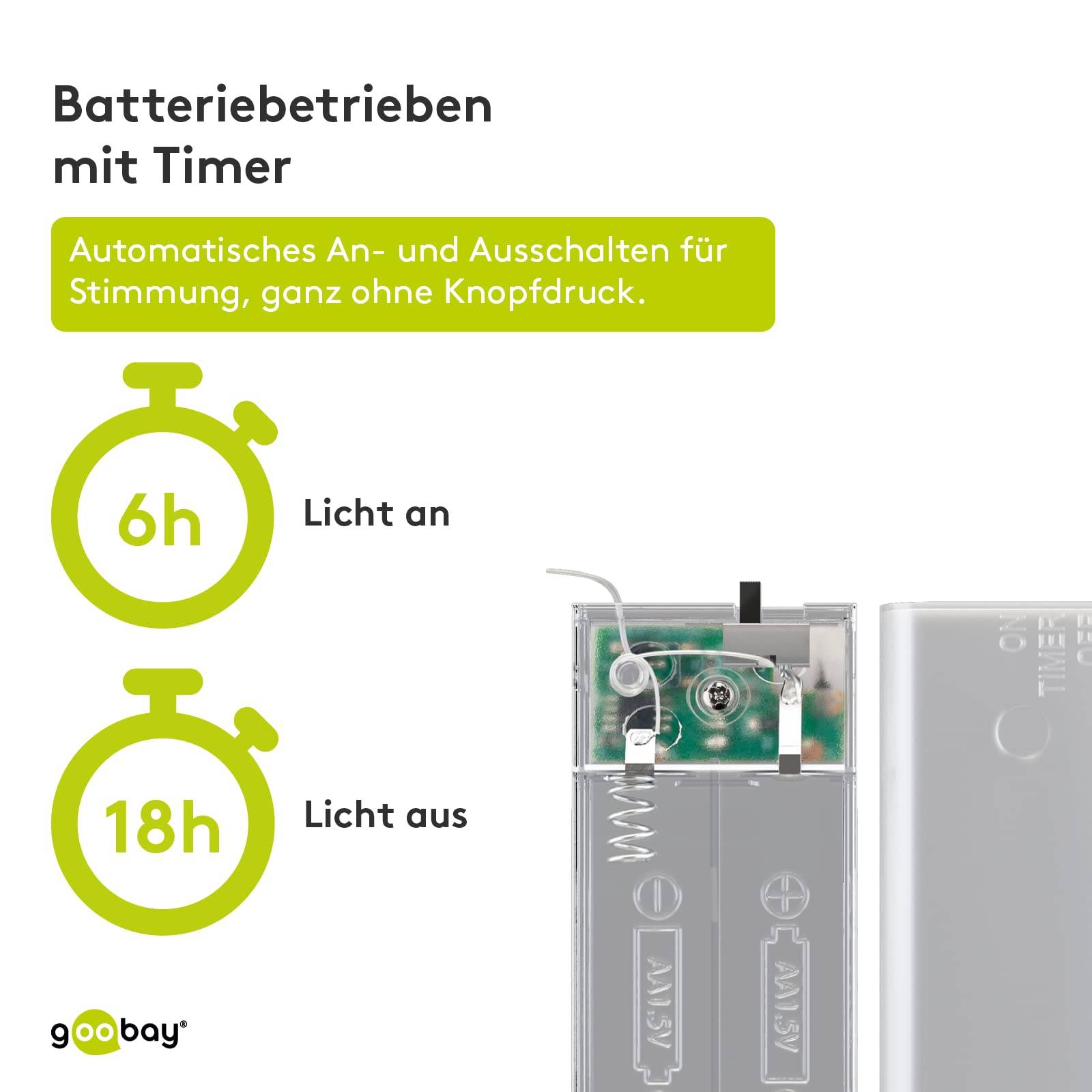 Goobay 66736 LED Micro-Lichterkette mit 20 warmweißen LEDs Timer 5 lm Mini Lichterkette, Drahtlichterkette mit Batterie-3