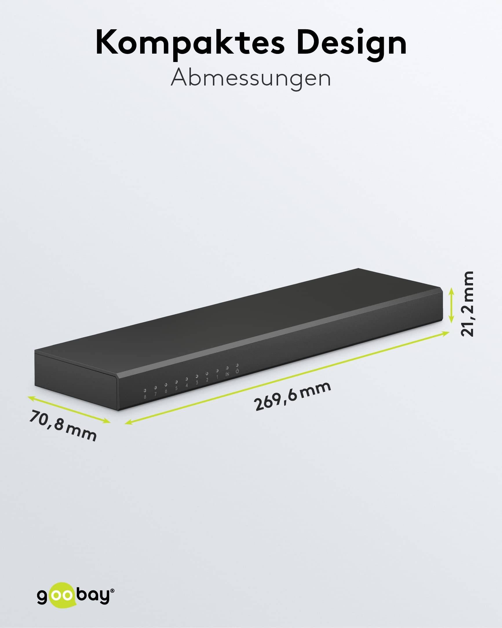 Goobay 58484 HDMI Splitter 1 in 8 out HDMI Kabel 4K @ 60Hz Hub HDMI Weiche 18 Gbit/s Verteiler 8 Monitore gleichzeitig-4