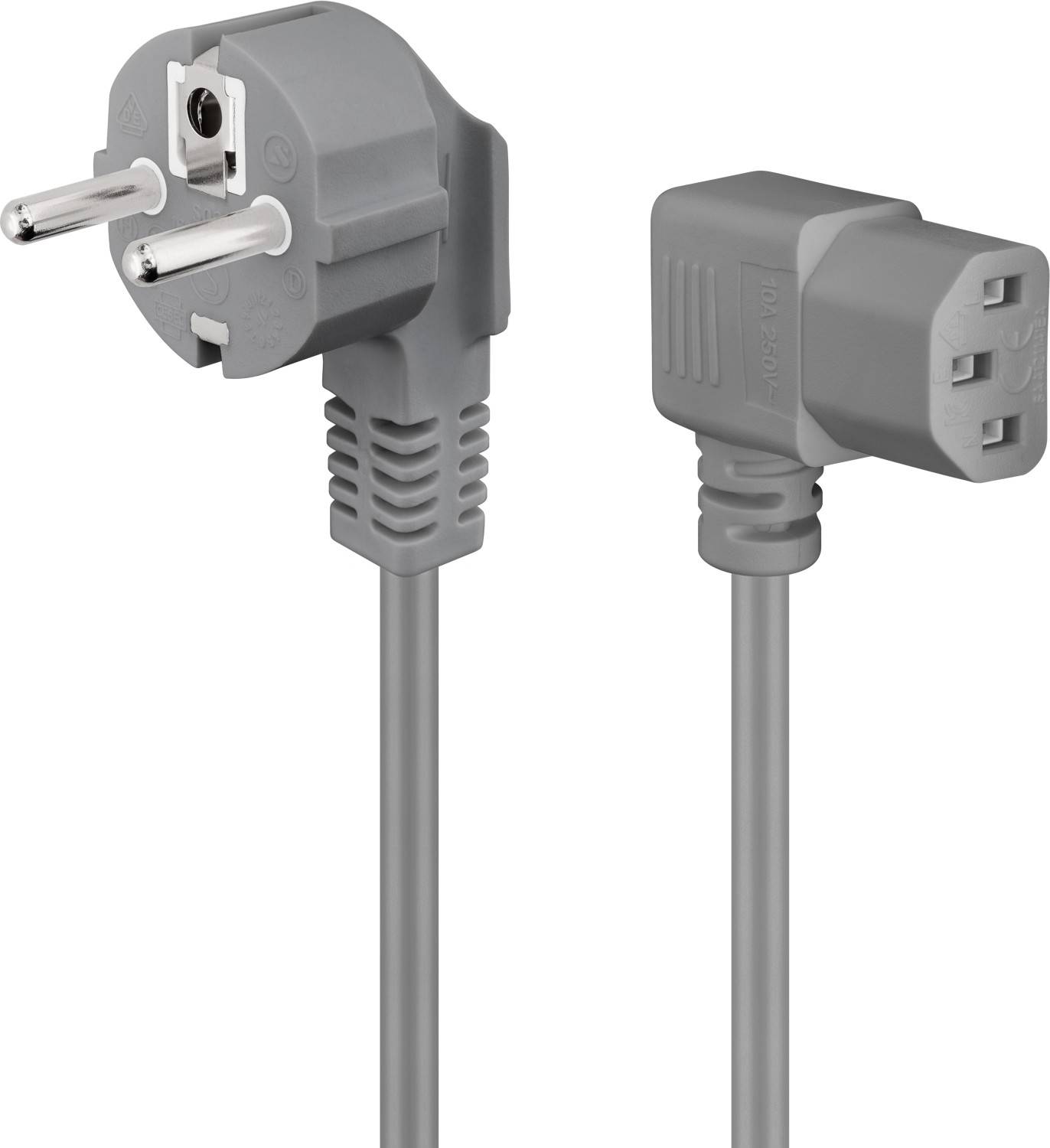Goobay 50079 Kaltgerätekabel mit abgewinkelter C13 Buchse & Schutzkontaktstecker, Stromkabel Netzkabel, Grau, 2.00 m