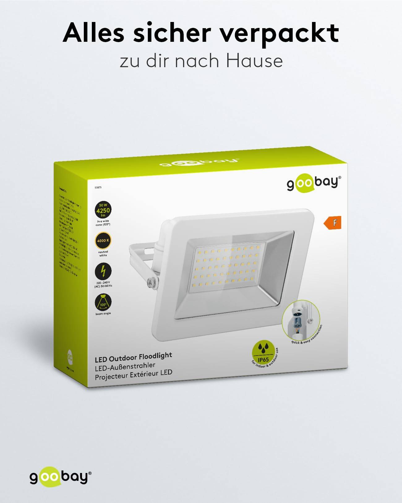 Goobay 53875 LED Strahler Außen 50W Außenstrahler 4250 lm / Scheinwerfer Wandmontage Fluter / IP56 Gartenstrahler / Weiß-5