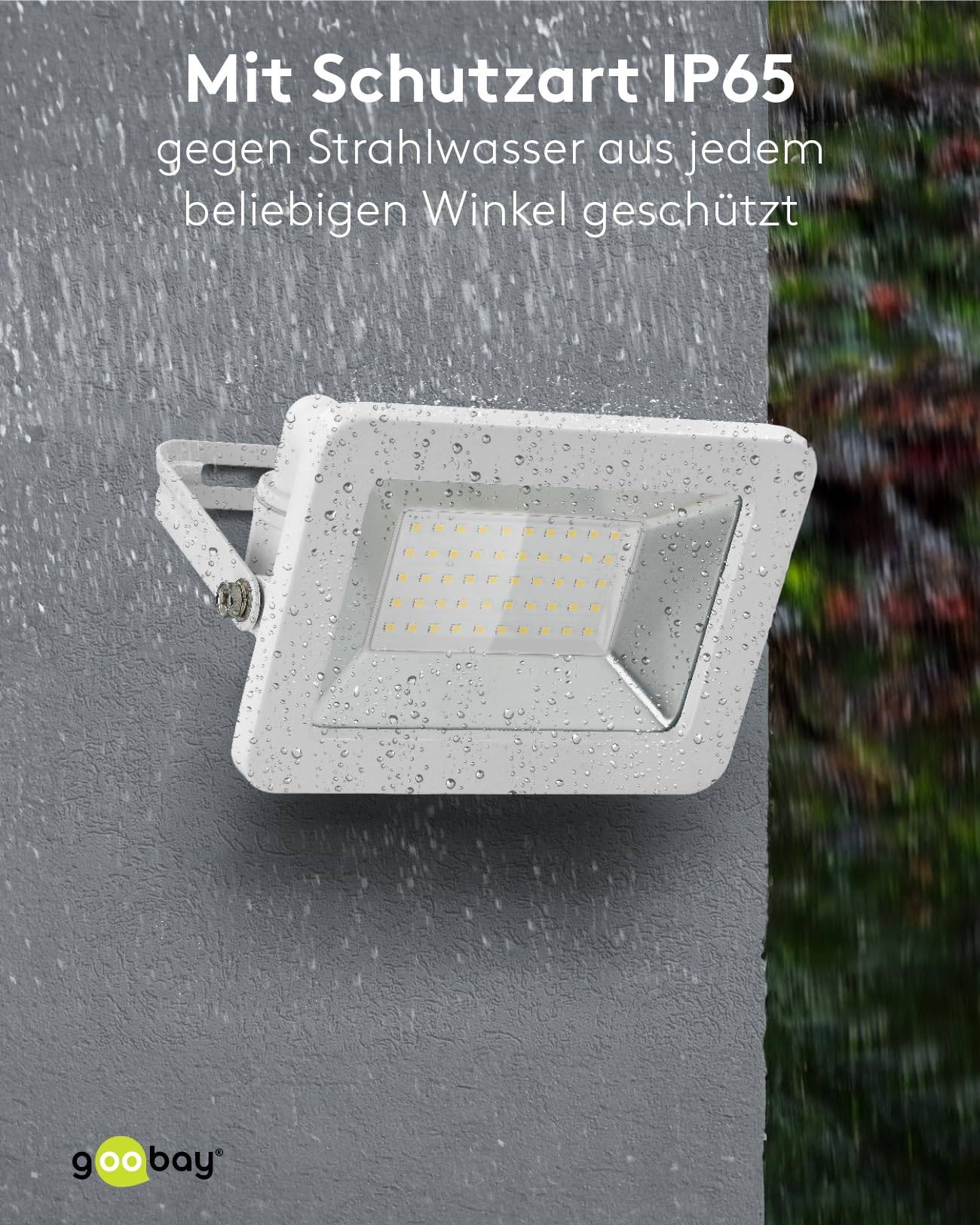 Goobay 53875 LED Strahler Außen 50W Außenstrahler 4250 lm / Scheinwerfer Wandmontage Fluter / IP56 Gartenstrahler / Weiß-6