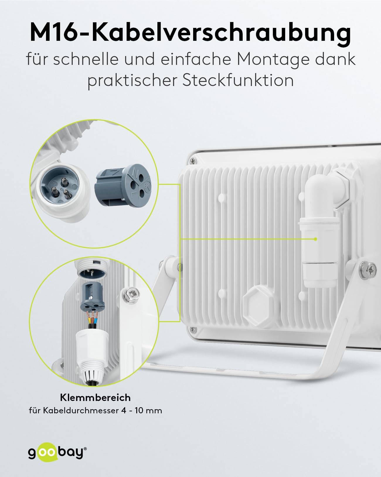 Goobay 53875 LED Strahler Außen 50W Außenstrahler 4250 lm / Scheinwerfer Wandmontage Fluter / IP56 Gartenstrahler / Weiß-4
