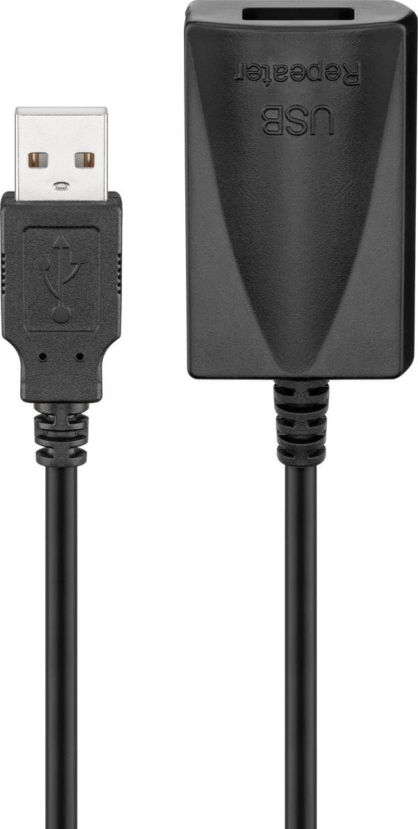 Goobay 95439 Aktives USB A Verlängerungskabel mit integriertem Verstärker USB 2.0 Extender Verlängerung Kabel Schwarz 5m