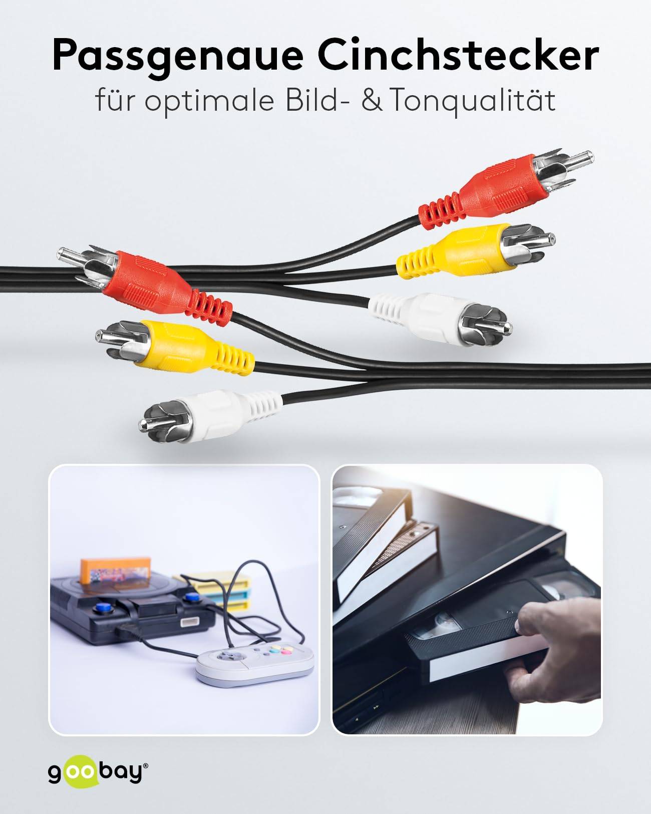 Goobay 50381 Composite Cinchkabel 3x Cinch-Stecker auf 3x Cinchstecker / geschirmt Subwoofer Cinch Kabel Schwarz / 2m-4