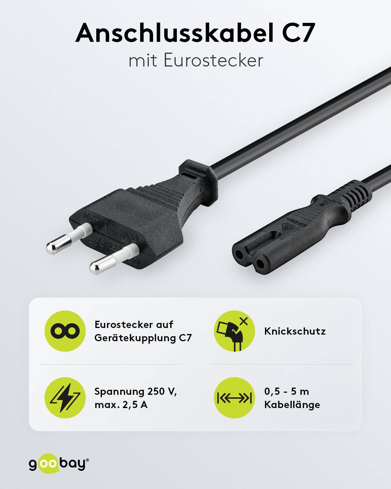 Goobay 50084 Netzkabel mit Eurostecker & C7 Buchse universell Stromkabel für PlayStation & Xbox Eurokabel Schwarz 1.50 m-1