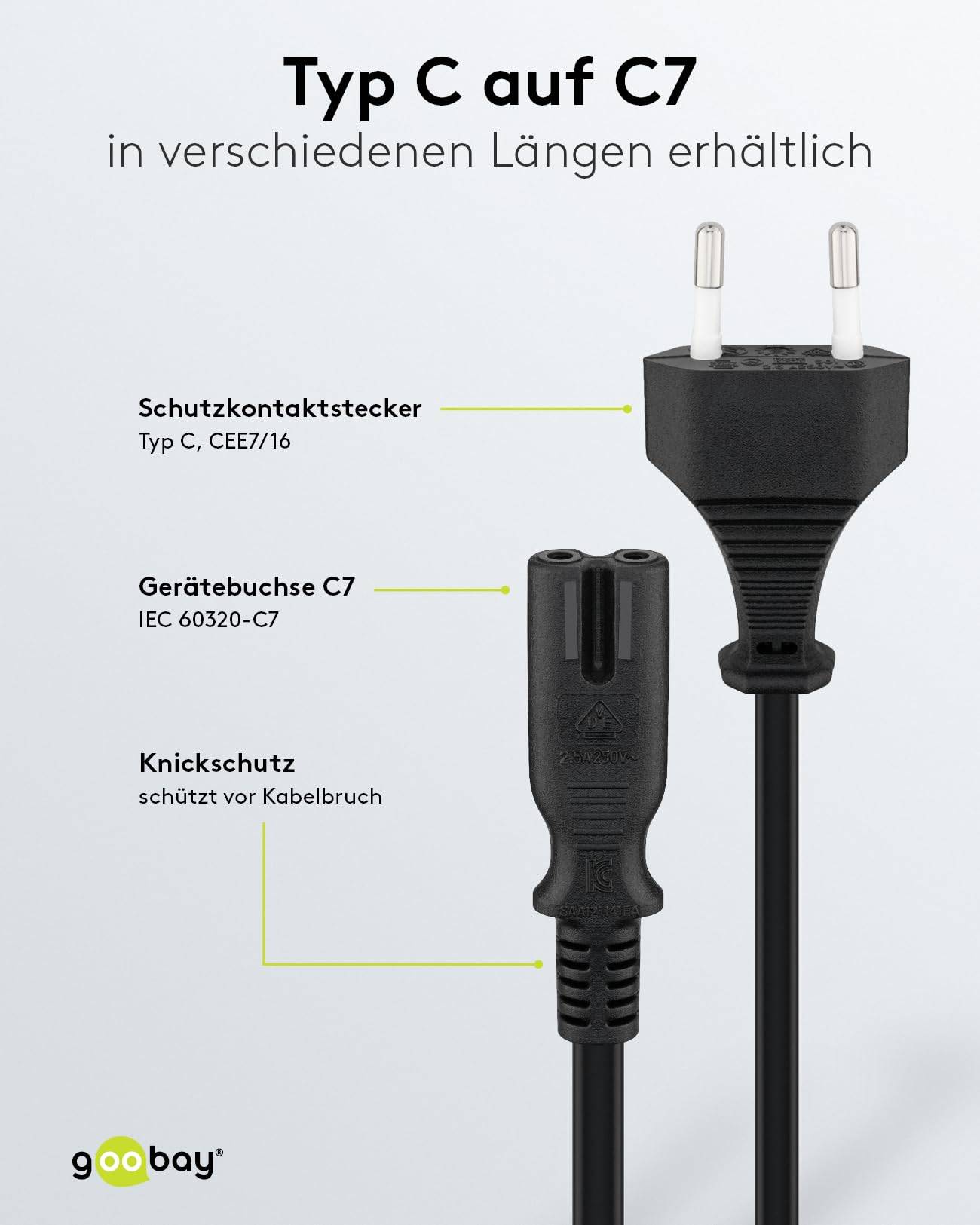 Goobay 50084 Netzkabel mit Eurostecker & C7 Buchse universell Stromkabel für PlayStation & Xbox Eurokabel Schwarz 1.50 m-2